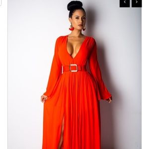 Orange Dress with Earrings in picture